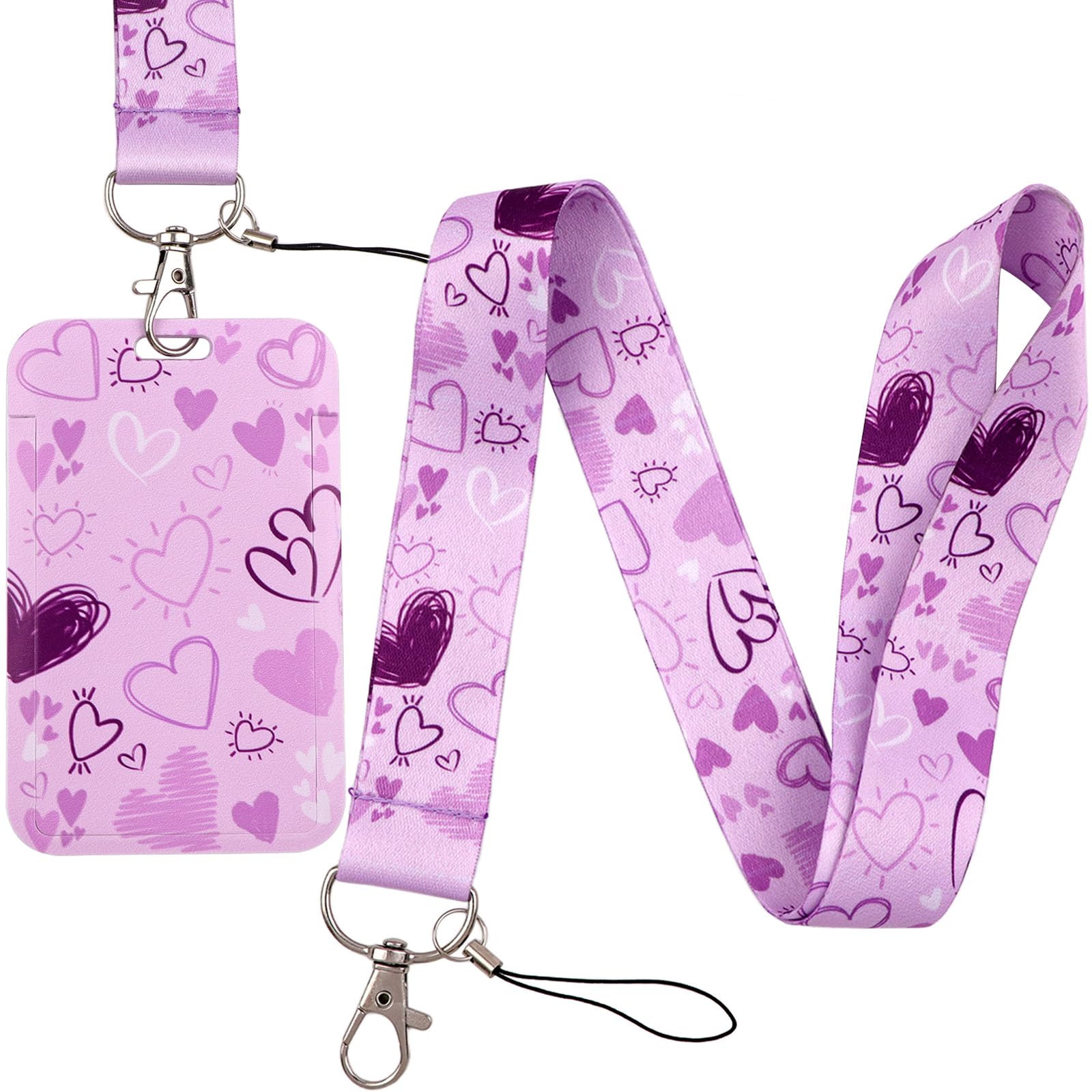 Beemorita Purple ID Badge Holder Lanyard Cute Keychain Lanyard ID Holder for Keys & ID Badges for Women Girls Kids Teachers Gift Work Preppy School Love Heart ID Card Holder — image 1