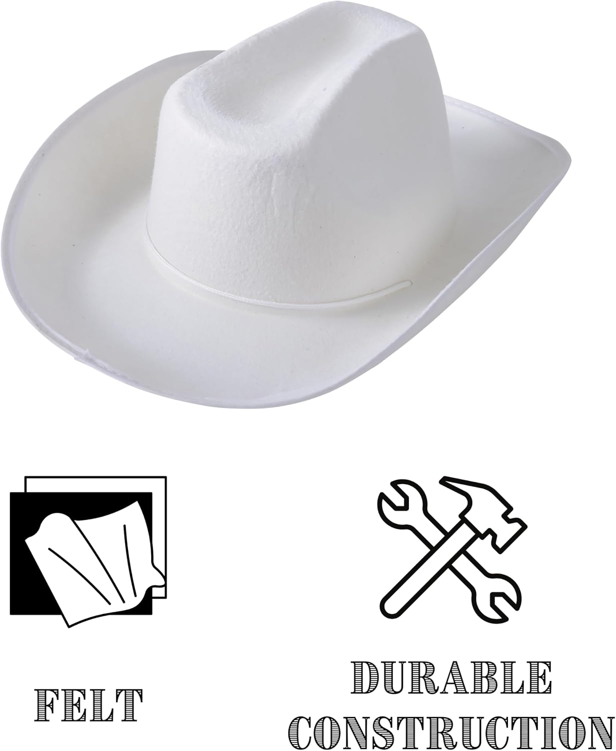 U. S. Toy White Kids Cowboy Hat, Felt Cowgirl Hat for Girls and Boys, Dress-Up and Costume Parties, Perfect for Halloween, Adult Sized, 1-Pack, 3 Years & Older