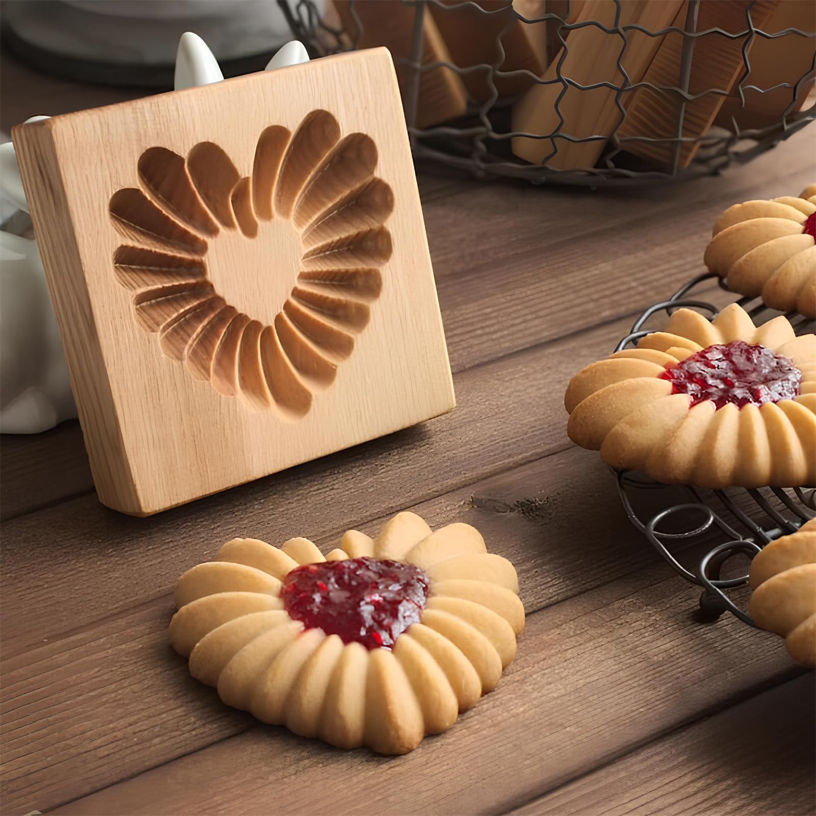 Keksausstecher, Keksformen aus Holz, Kekse, 3D-Backen, Keksausstecher, Keksstempel for selbstgemachtes Backen, Kuchen, Gebäck, Backwerkzeug