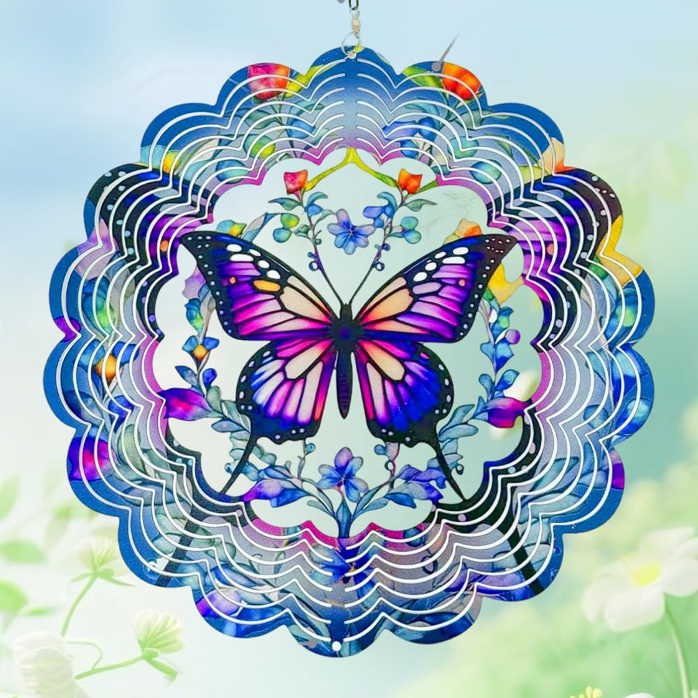 Wxeadu Wind Spinners for Garden, 3D Colorful Butterfly Wind Spinner, 30cm Garden Winds Spinner, Metal Hanging Wind Spinner, Butterfly Garden Ornaments for Outdoor, Indoor Decorations