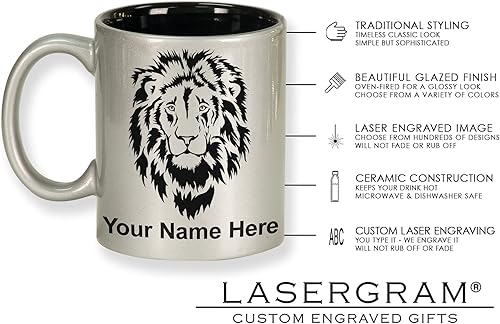 Miniatura 10 de LaserGram Taza de café redonda de cerámica de 11 onzas, símbolo chino de fuerza, grabado personalizado incluido (blanco)