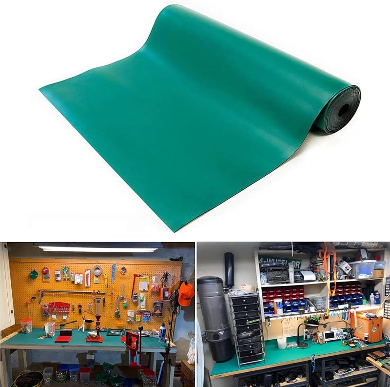 MYOYAY Rollo de tapete de soldadura ESD de goma de 23,6 "x 118", tapete antiestático para banco de trabajo de alta temperatura de 0,08 pulgadas de grosor, almohadilla de escritorio para conexión a tierra eléctrica para estación de trabajo, soldadura, reparación de placas de circuito electrónico