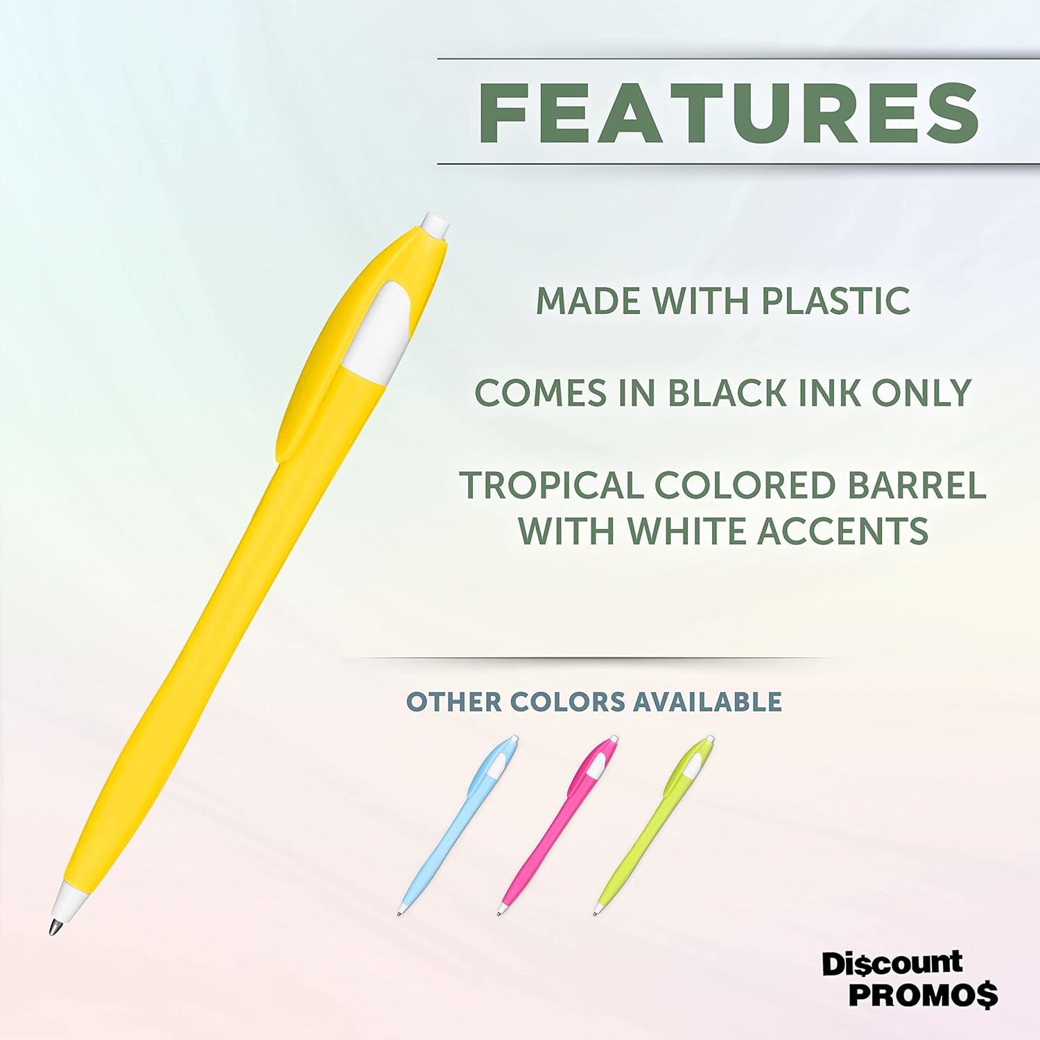DISCOUNT PROMOS Two Tone Plastic Office Pens Set of 10, Bulk Pack - Black Ink, Great for Office, School, Business, Tradeshows, Other Events - Lemon Yellow