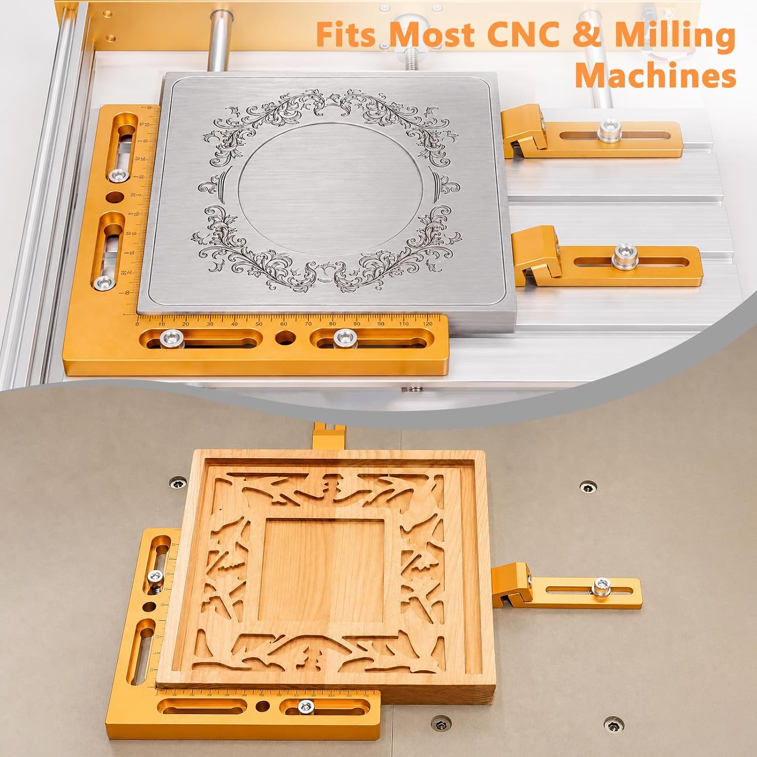 Fuzqq CNC Positioning Side Clamps, Aluminum Low Profile Vise for CNC Router Machines, T-Slot & Perforated Tables Compatible, Repeatable Positioning for Milling, Engraving & Woodworking