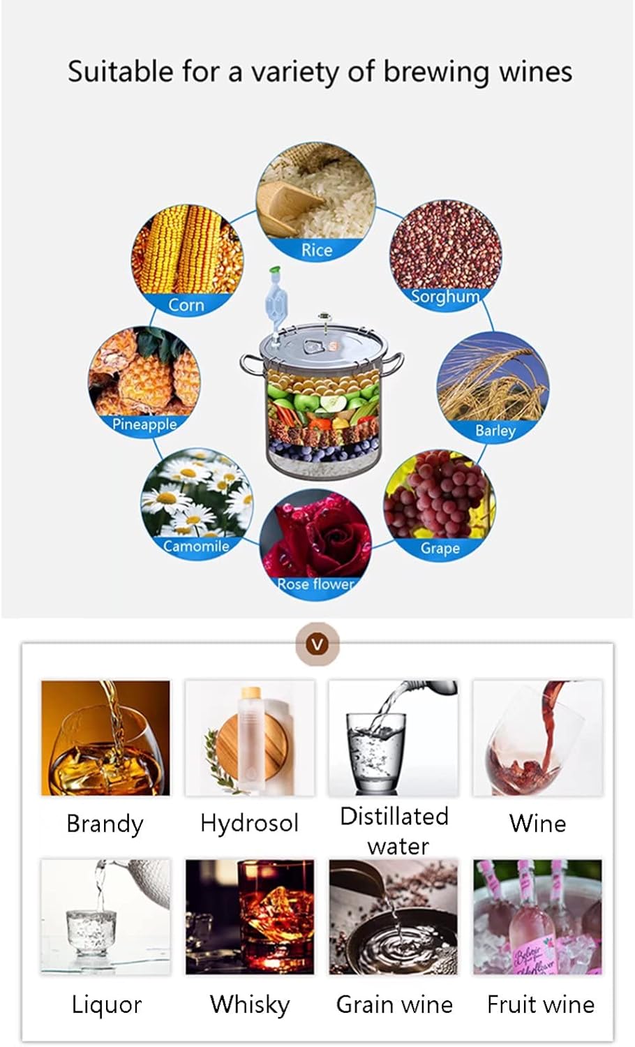 20L Red Copper Distiller Stainless Steel Hydrosol Essential Oil Machine Home Brewing Kit with Thermometer for DIY Whisky Wine Brandy