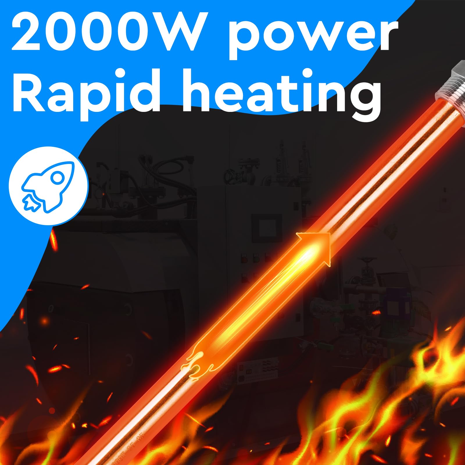 CPROSP 220V 2000W Heizpatrone mit 1/2 Zoll Flansch, Heizstab Edelstahl 300mm, Mehrzweck Eintauchheizkörper mit Kabel 300mm, Patronenheizelement, Wird zum Erhitzen von Flüssigkeiten verwendet.