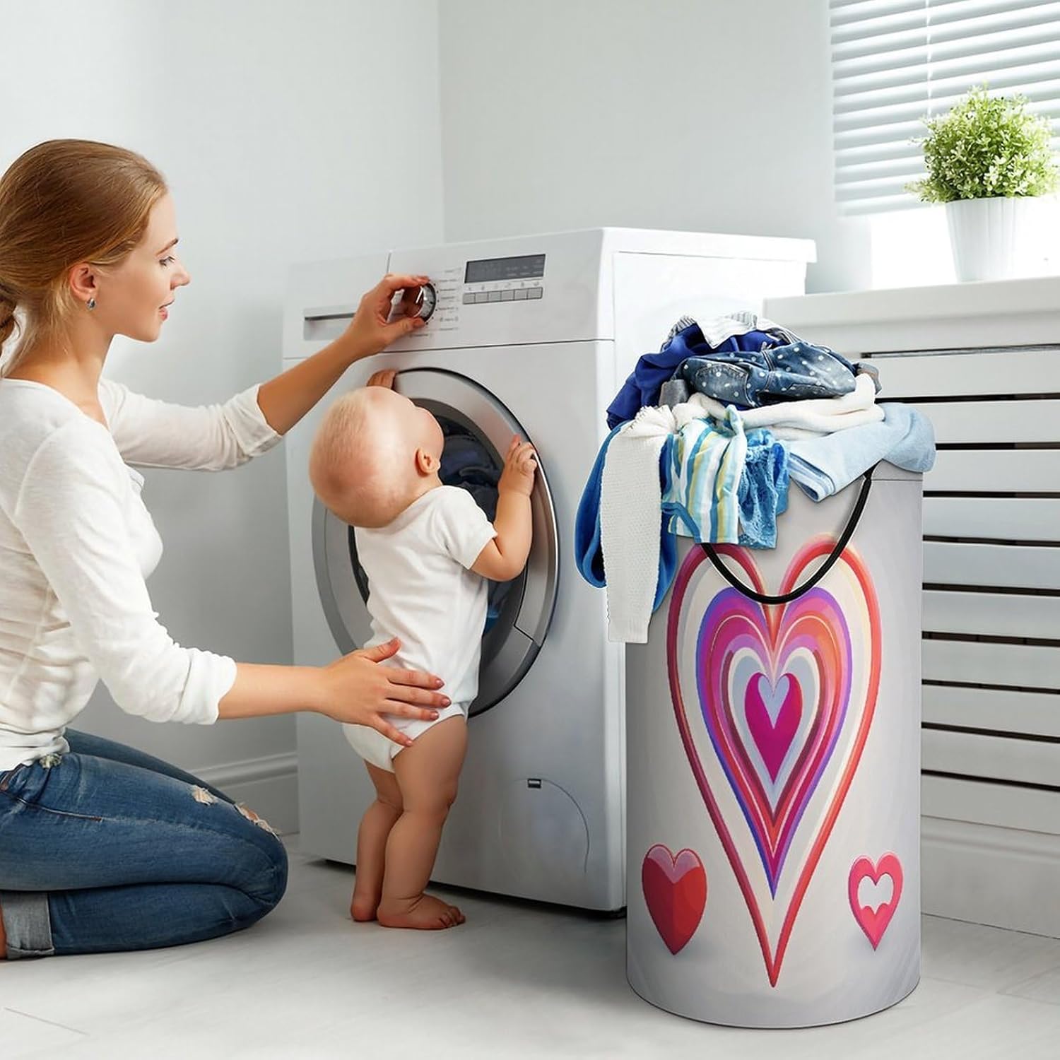 Heart Shaped Pattern Laundry Hamper Large Collapsible Laundry Basket with Handles Waterproof Clothes Hamper Portable Dirty Clothes Basket for Bedroom Laundry Room Closet Bathroom