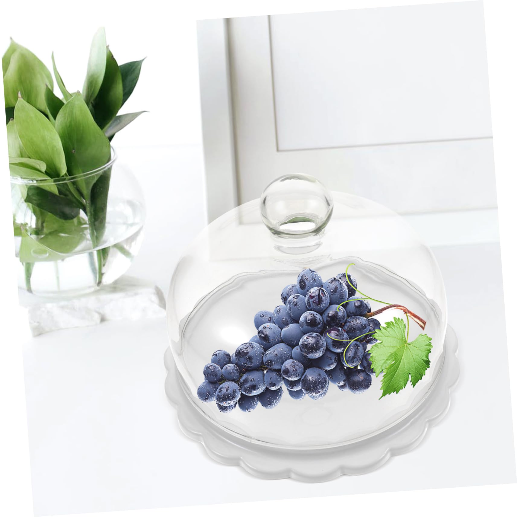 CHILDWEET Soporte para Tartas Redonda de Cerámica con Tapa de Vidrio white para Bodas y Cumpleaños, Protege Alimentos con Diseño Elegante