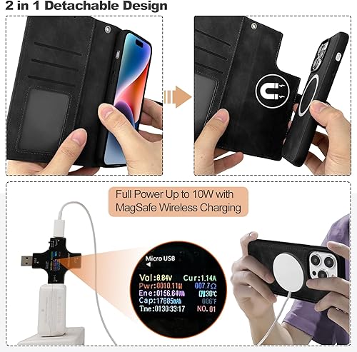 Miniatura 2 de CAVOKAS Funda tipo cartera para iPhone 14 Pro Max, funda magnética desmontable de 6.7 pulgadas, funda de cuero compatible con carga inalámbrica
