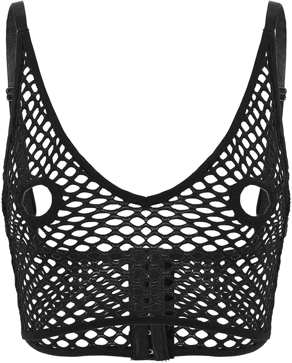 Jugaoge Womens Hollow Out Netted Lingerie Bralette Spaghetti Straps Cutout Nipples Bra Tops