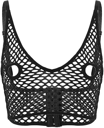 Moily Womens Mesh Fishnet Open Nipples Longline Bra Top Nightwear Cami Shirts Camisole Lingerie