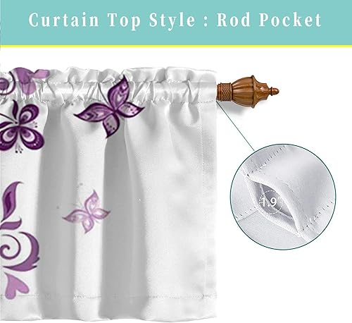 Miniatura 27 de Cortina cenefa, patrón japonés floral, cortinas de cocina, con bolsillo para cortina, cenefa de tratamiento para ventana de baño, 42 x 18 pulgadas