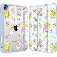 Case for iPad Pro 11 inch 2022/2021/2020/2018 Model 5th/3rd/2nd/1st Gen, with [Built-in Pencil Holder] Shockproof Cover with Clear Transparent Back Shell & Auto Wake/Sleep - Cartoon Duck