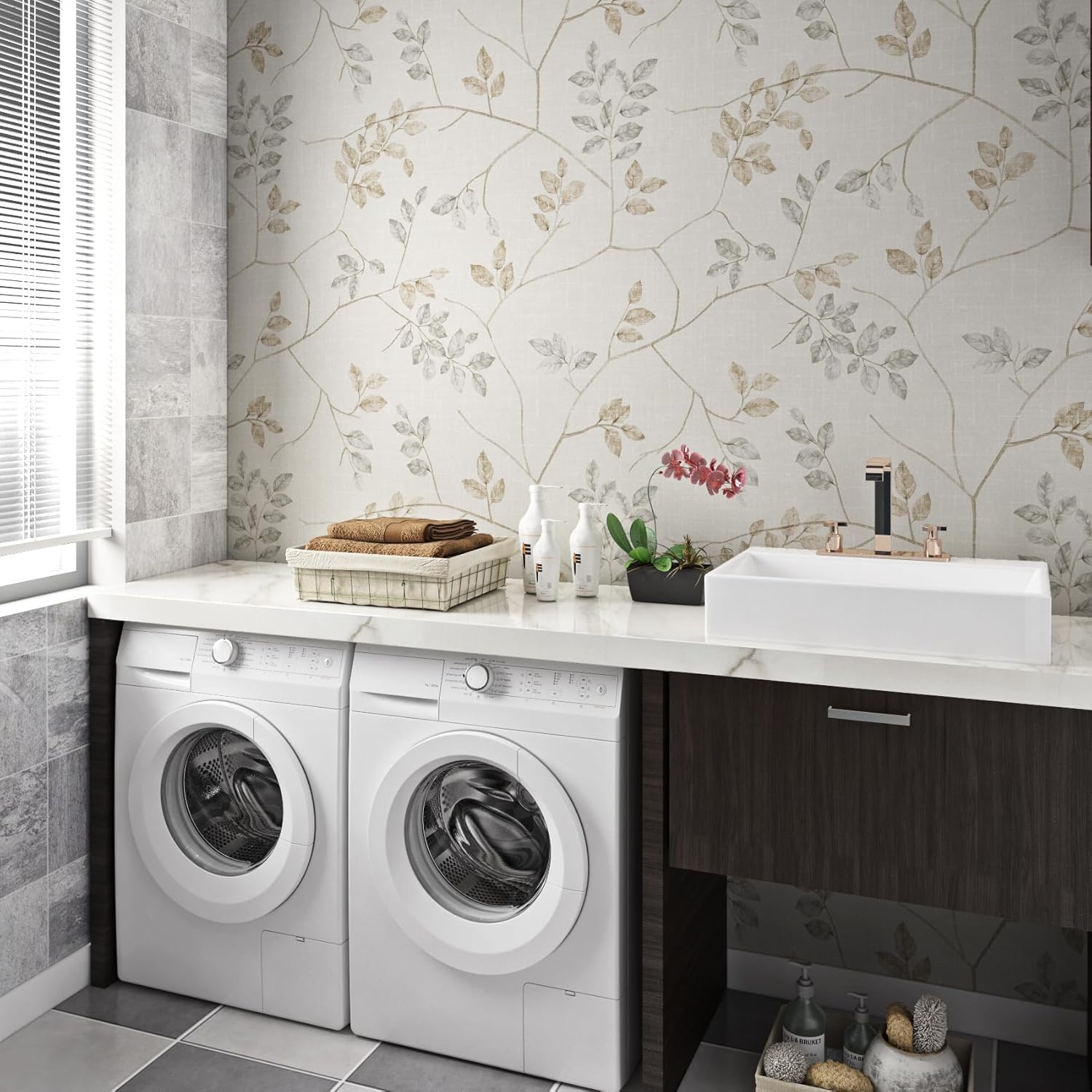 ReWallpaper Tan and White Peel and Stick Wallpaper Country Farmhouse Style Removable Wall Paper Roll Self Adhesive Contact Paper Decorative Twigs Wall Mural for Bedroom 17.5in X 10ft