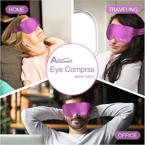Miniatura 7 de Atsuwell Máscara de ojos para dormir, máscara de ojos con peso para ojos secos, compresión cálida de calor húmedo para ojos, mascarilla cálida de
