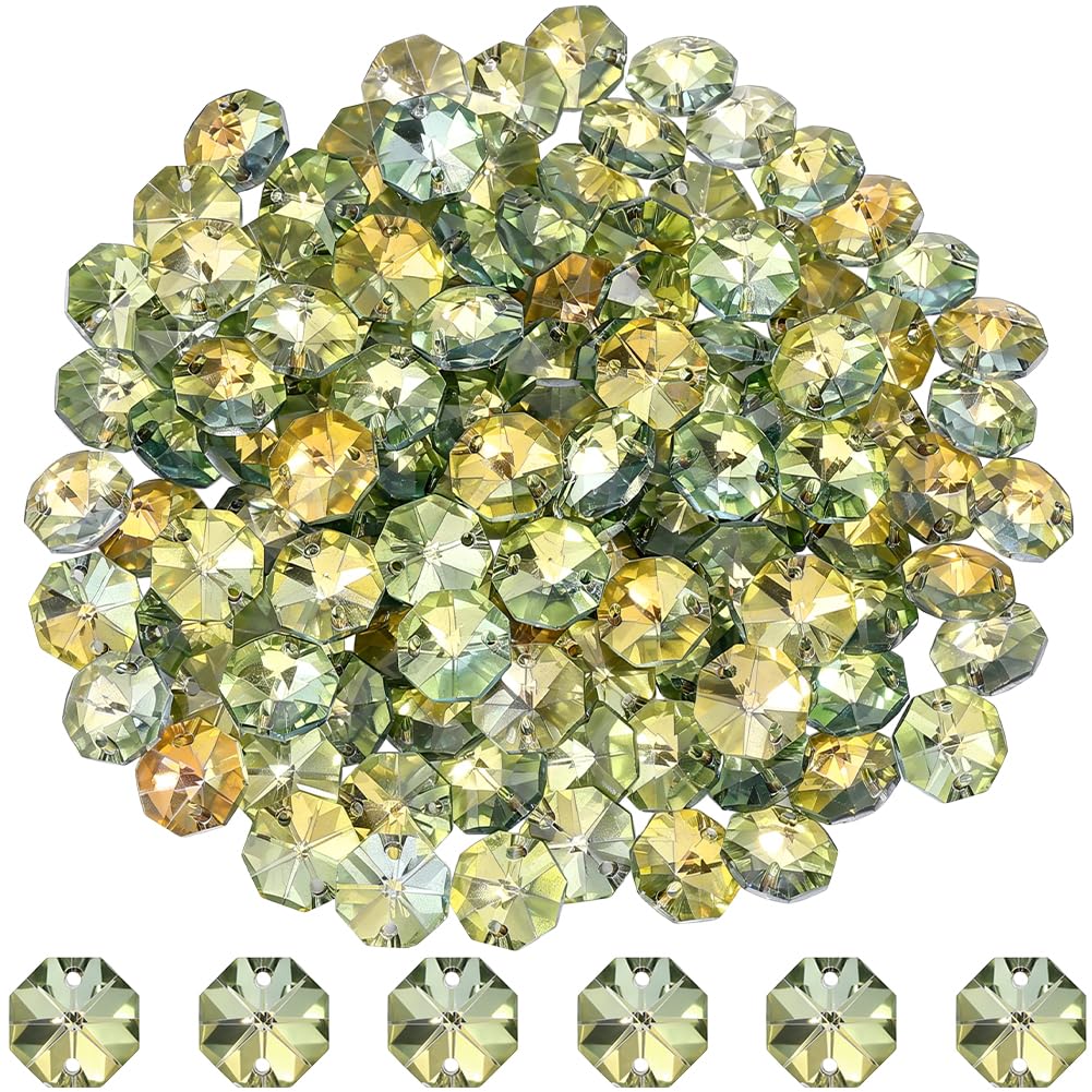 SOFPLATE 1 Box 120Pcs 2 Hole Crystal Prism Beads 14mm Octagon Glass Beads