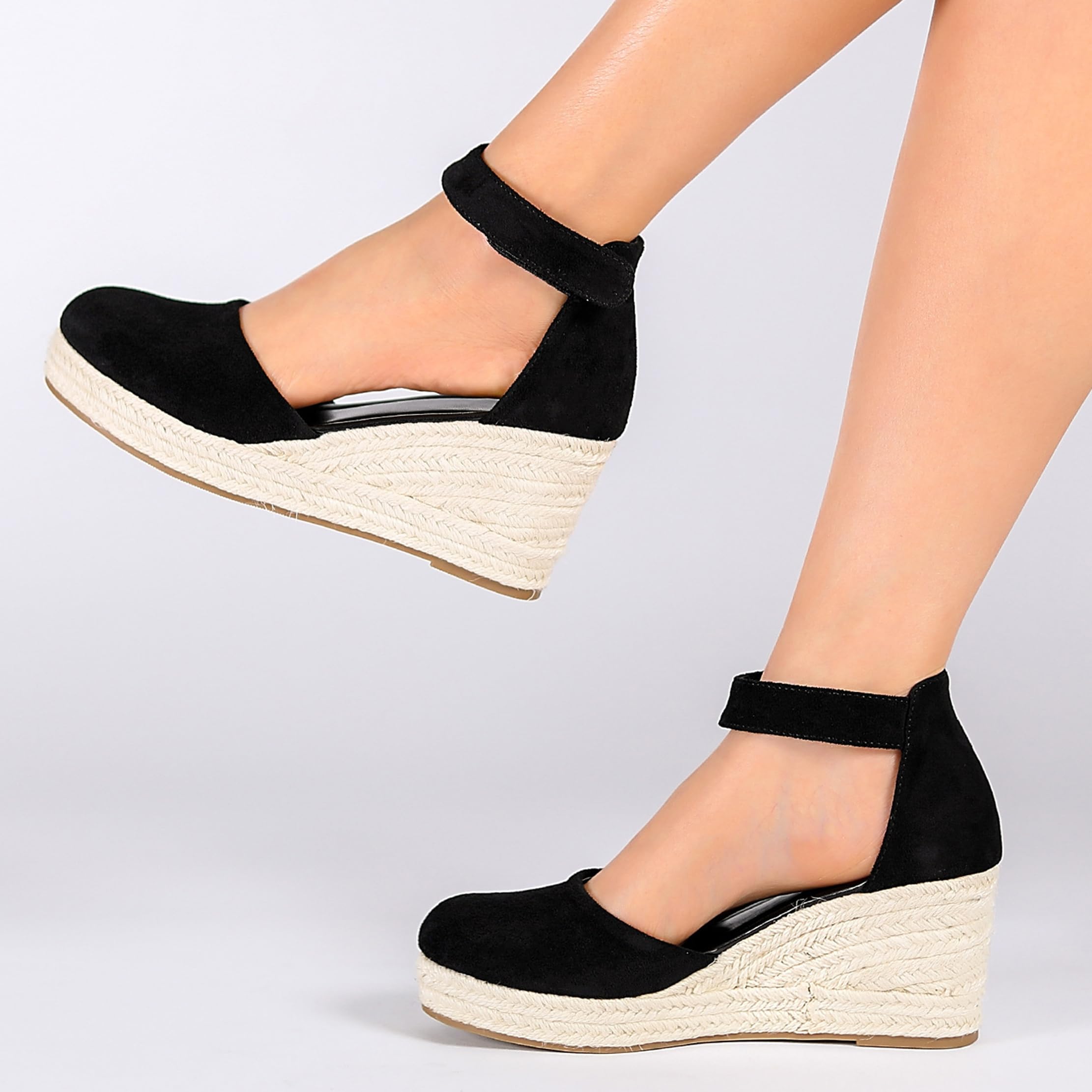 Espadrille Compensées Femme Bout Fermé Bride Cheville Sandals Plateforme