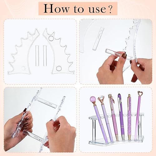 Miniatura 3 de Lincia Paquete de 10 soportes de exhibición para bolígrafos, 6 ranuras de plástico para bolígrafos, organizador de brochas de maquillaje para cejas