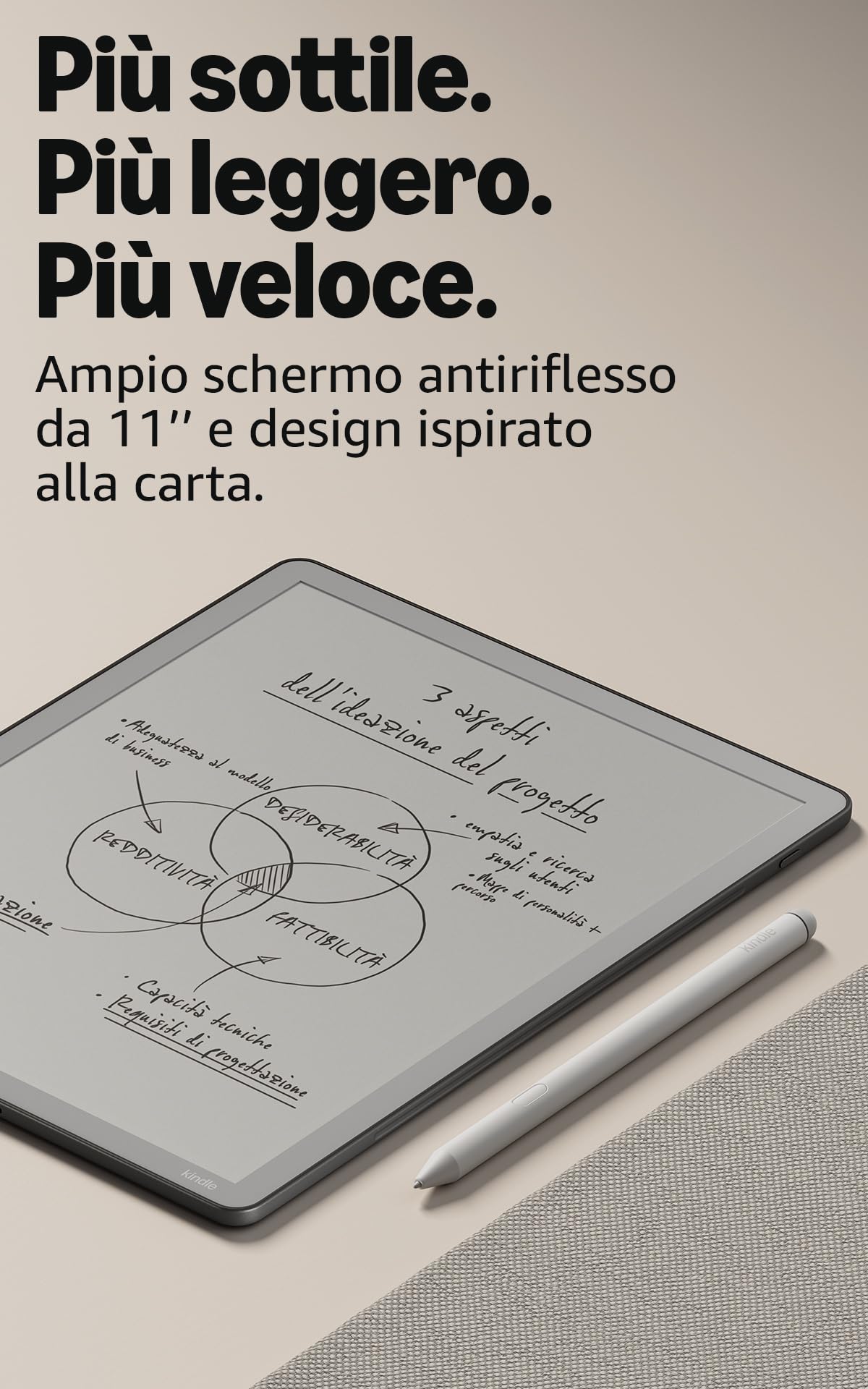 Amazon Kindle Scribe 16 GB senza luce frontale (ultimo modello) — Schermo da 11’’, effetto carta stampata — Più sottile, leggero e veloce — Scrivi nel taccuino integrato, nei documenti e nei libri