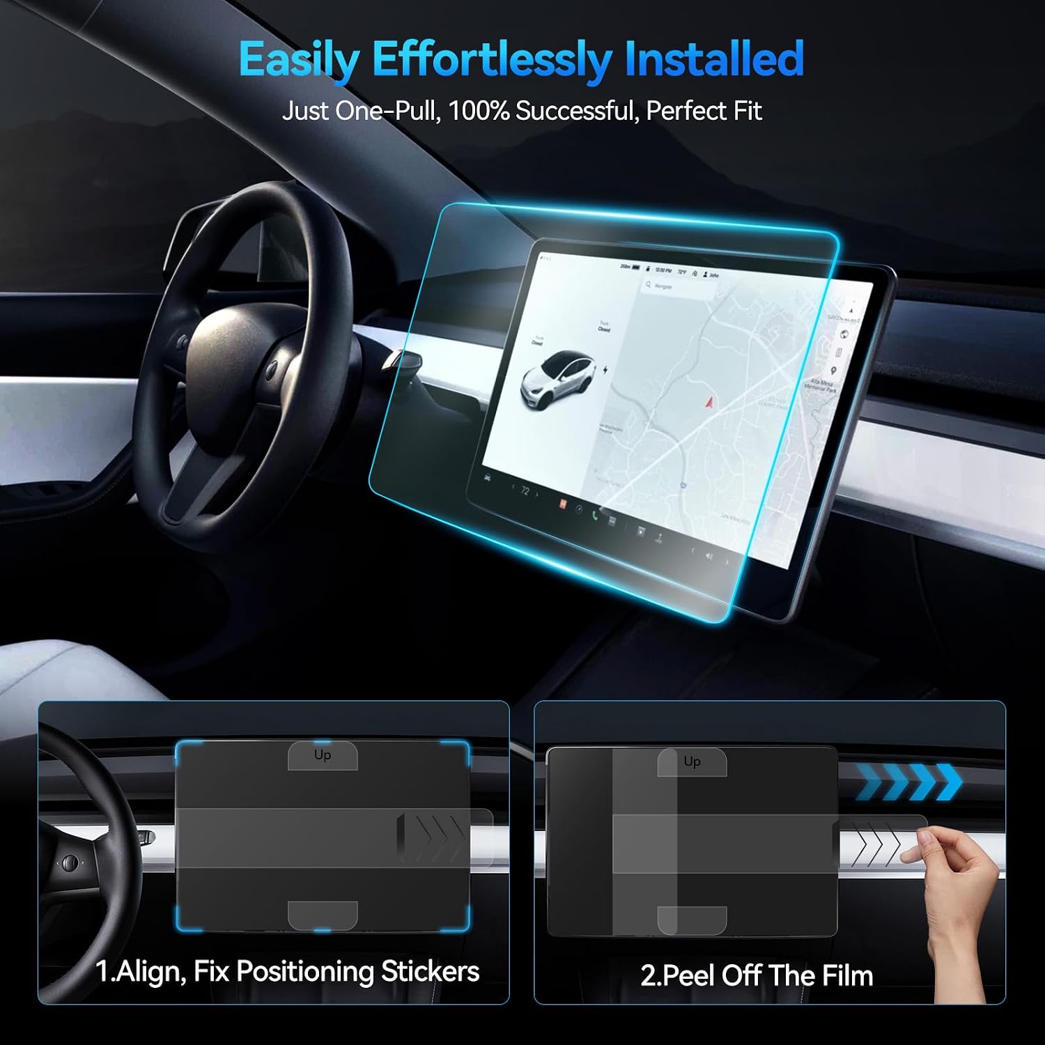 Matte Screen Protector for Tesla Model Y (2020-2024) & Model 3 (2017-2023) [No More Glare & Fingerprint & 9H] Tempered Glass Protector with Alignment Kit for Model 3/Y Accessories