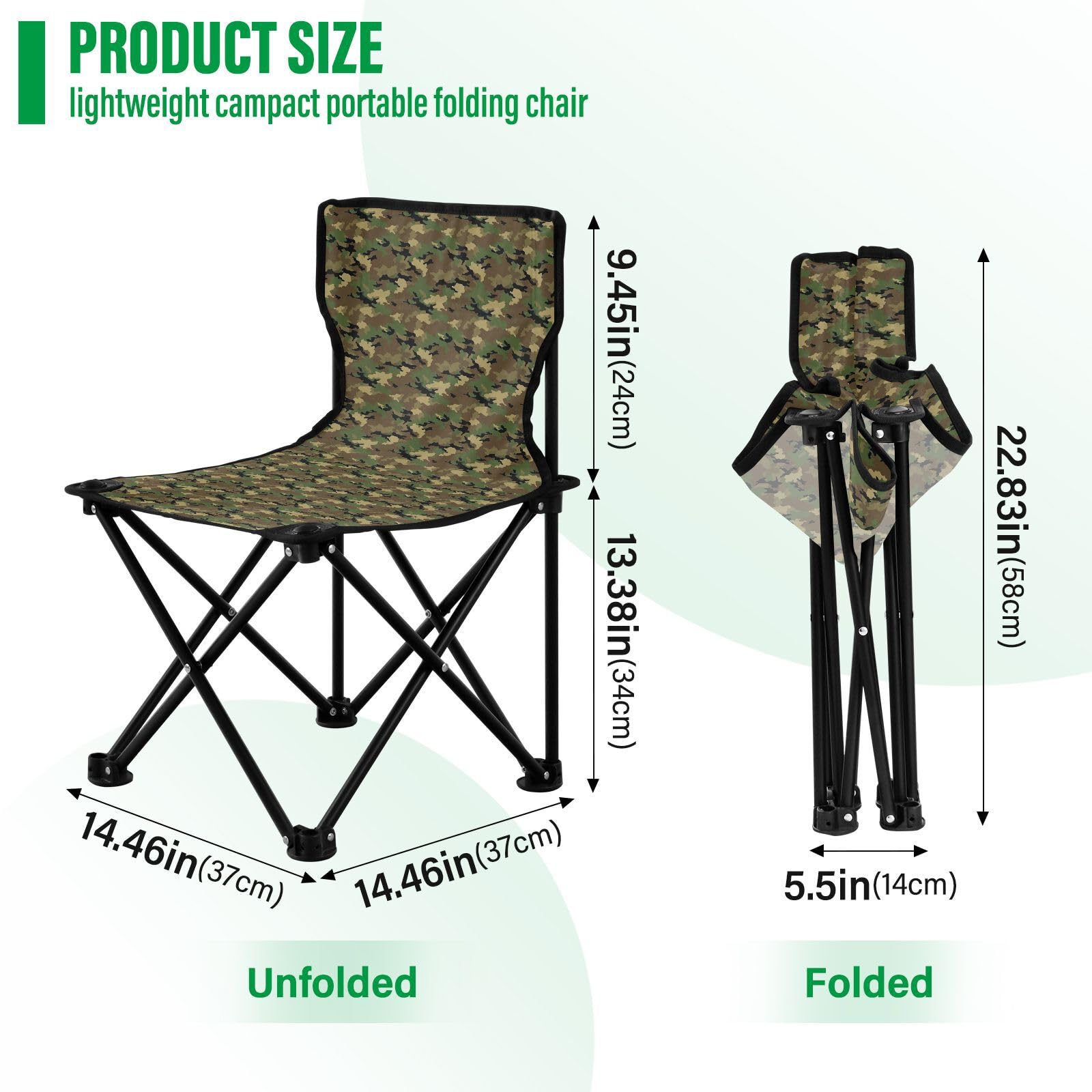 FRODOTGV Army Forestland składane krzesło kempingowe lekkie przenośne krzesła plażowe do podróży z torbą do przenoszenia przenośne krzesło do czekania w kolejce do łowienia pod lodem wędkarstwo