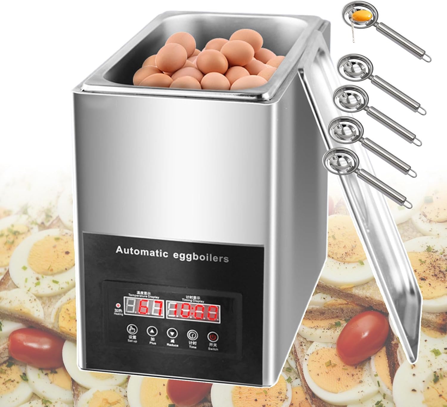 800W Egg Boiler Machine, Electric Hot Spring Egg Cooker for Boiled Eggs, Poacher, Automatic Omelette Device - Built-in 30-90℃ Temperature Control Setting