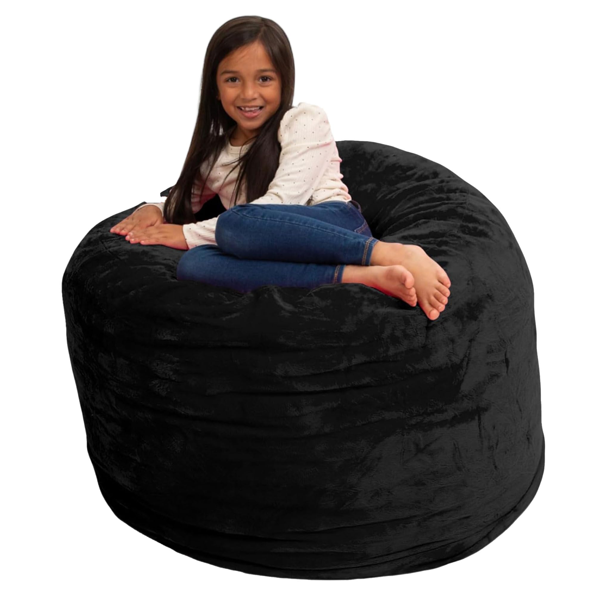 ULTIMATE SACK 3000 3-Foot Bean Bag Chair, Black Suede Cover – Oversized Foam Lounger, Floor Seat, Small Sofa, or Couch Bed for Living Area, Gaming