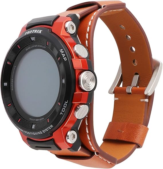 Amazon Co Jp 本革カフウォッチバンド 交換用腕時計バンド プロトレック タッチスクリーン アウトドアスマートウォッチ Wsd F30 ブラウン 腕時計