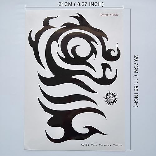 Miniatura 6 de 2 hojas de tatuajes temporales de tótem tribal grande, tamaño A4, 8.27 x 11.67 pulgadas, tatuajes corporales para hombres y mujeres, papel de