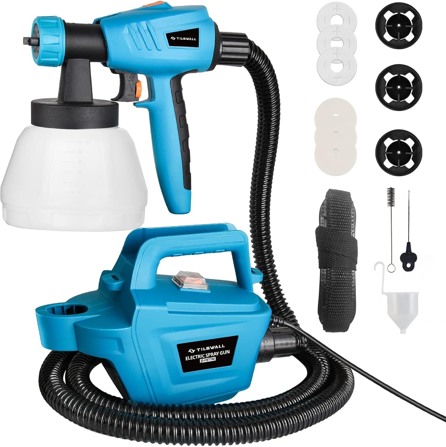Tilswall Pistola a Spruzzo per Verniciare,800W HVLP Spruzzatori di Vernice,1200ml/min,Contenitore 1300ml,3 Modalità e 3 Ugelli,Elettrica Pistola a Spruzzo,Facile da Usare e da Pulire