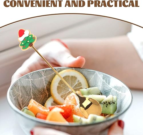 Miniatura 3 de Juego de 4 cucharas de café de Navidad, sopa de helado, cuchara de revolver, cucharas de postre de azúcar, cucharaditas de mezcla, vajilla de