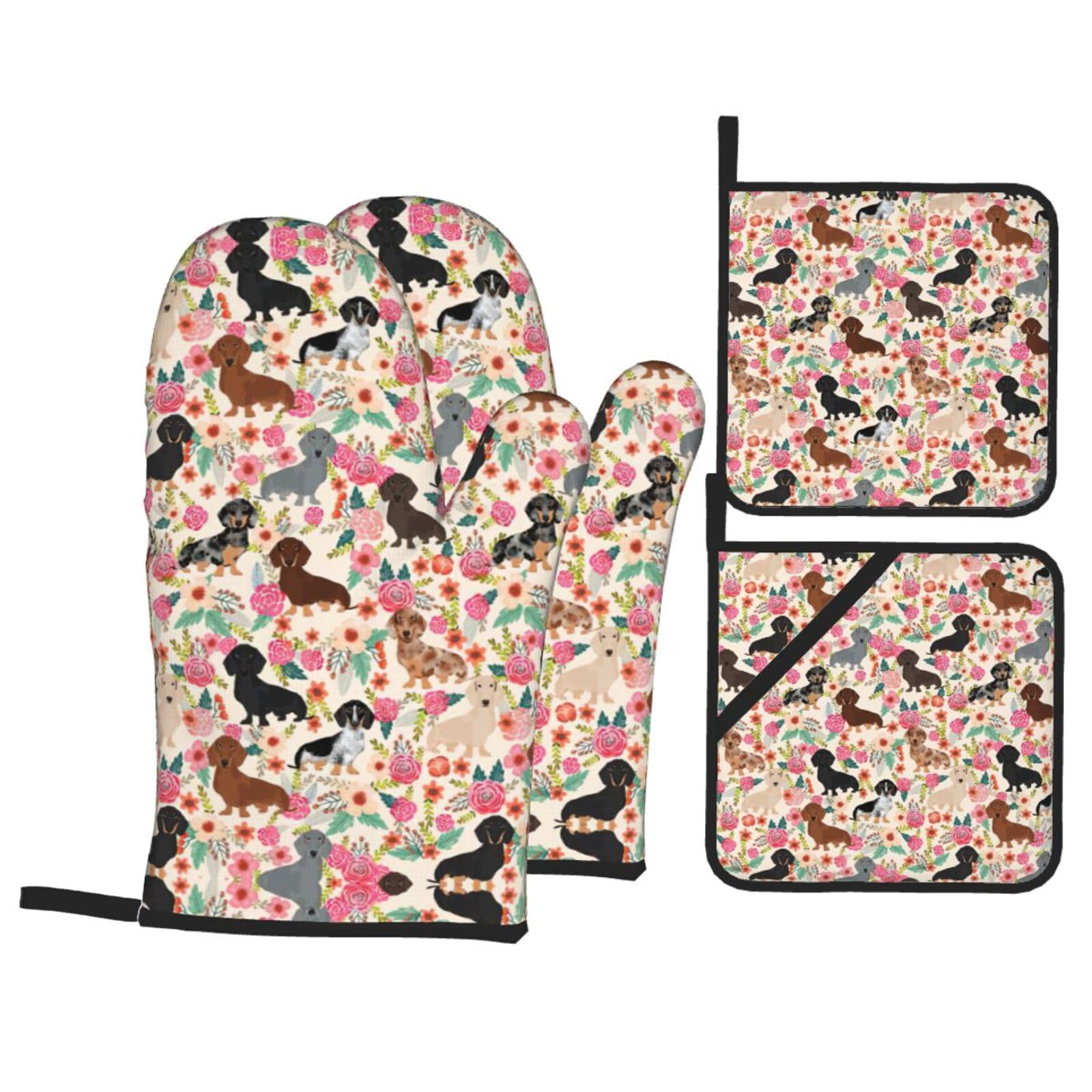 dachshund Print Oven Microwaving Waterproof Kitchen Gloves for Baking Grilling Holiday Cooking