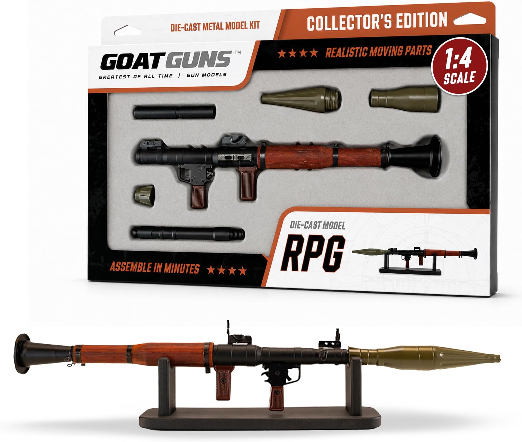 GOAT GUNS Miniature RPG Model Black | 1:4 Scale Diecast Metal + Real Wood Build Kit