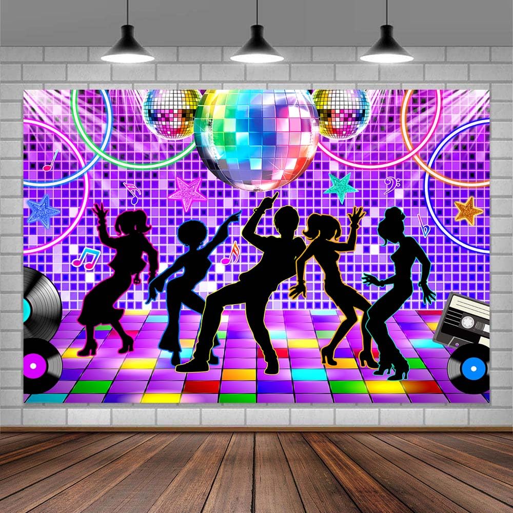 70s Disco Party Banner Pretend Play Party Game Backdrop Retro Disco Ball Theme Decor Decorations For 70's Night Club Neon Dance Party 1970s Fever Birthday Party Supplies Background