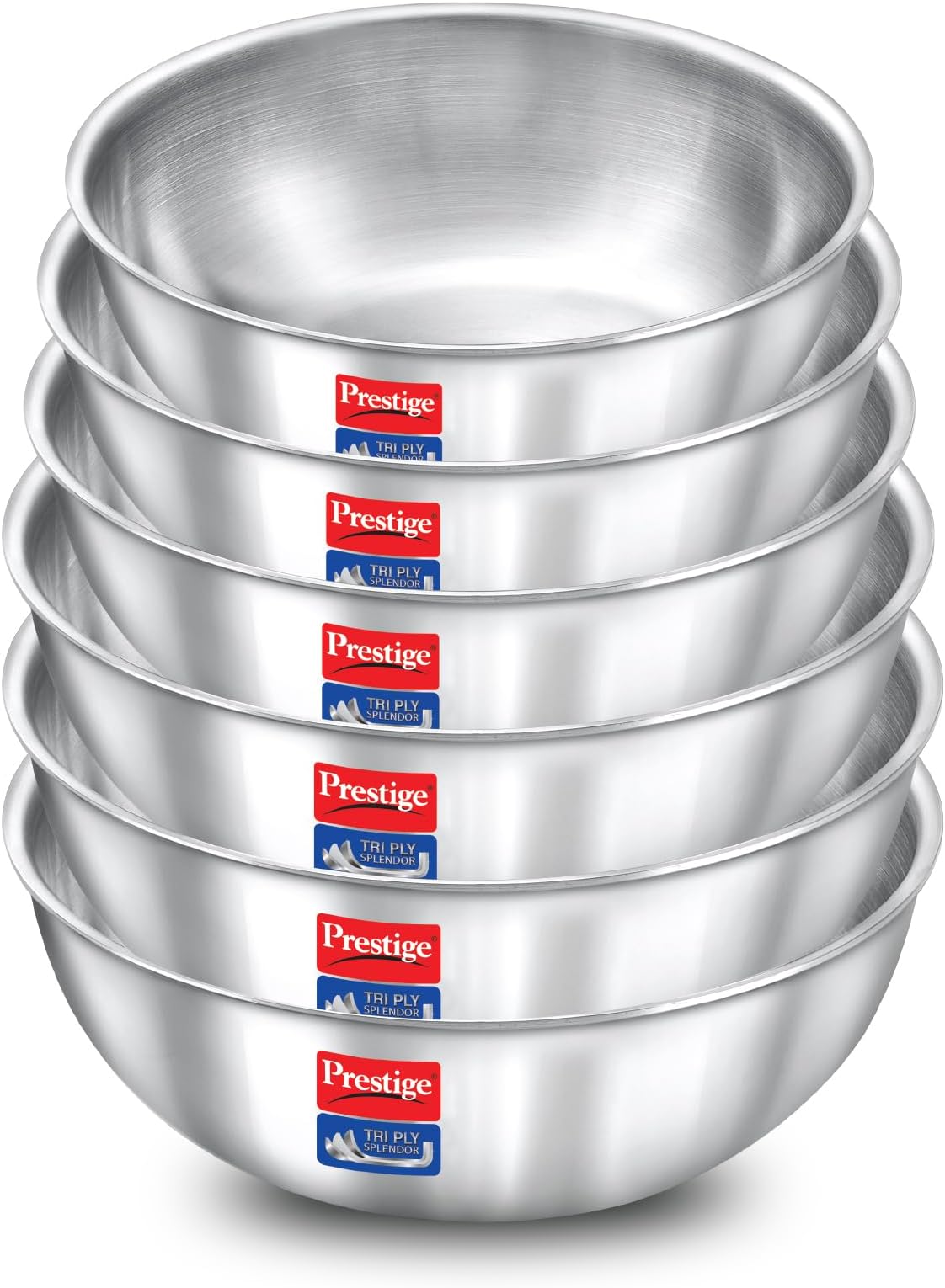 Prestige 6-Piece Tri-Ply Stainless Steel Tasla Kadai Set with Free Pakkad|Gas & Induction Compatible|Even Heat Distribution| Durable Rust-Proof Interior| Space Saving Design