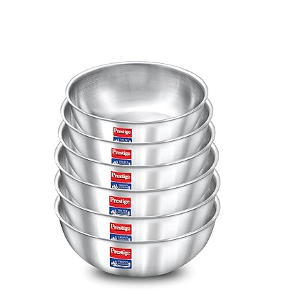 Prestige 6 PC Tri ply Tasla Kadai Set with Free Pakkad | Gas & Induction Compatible| 304 Food Grade Stainless Steel