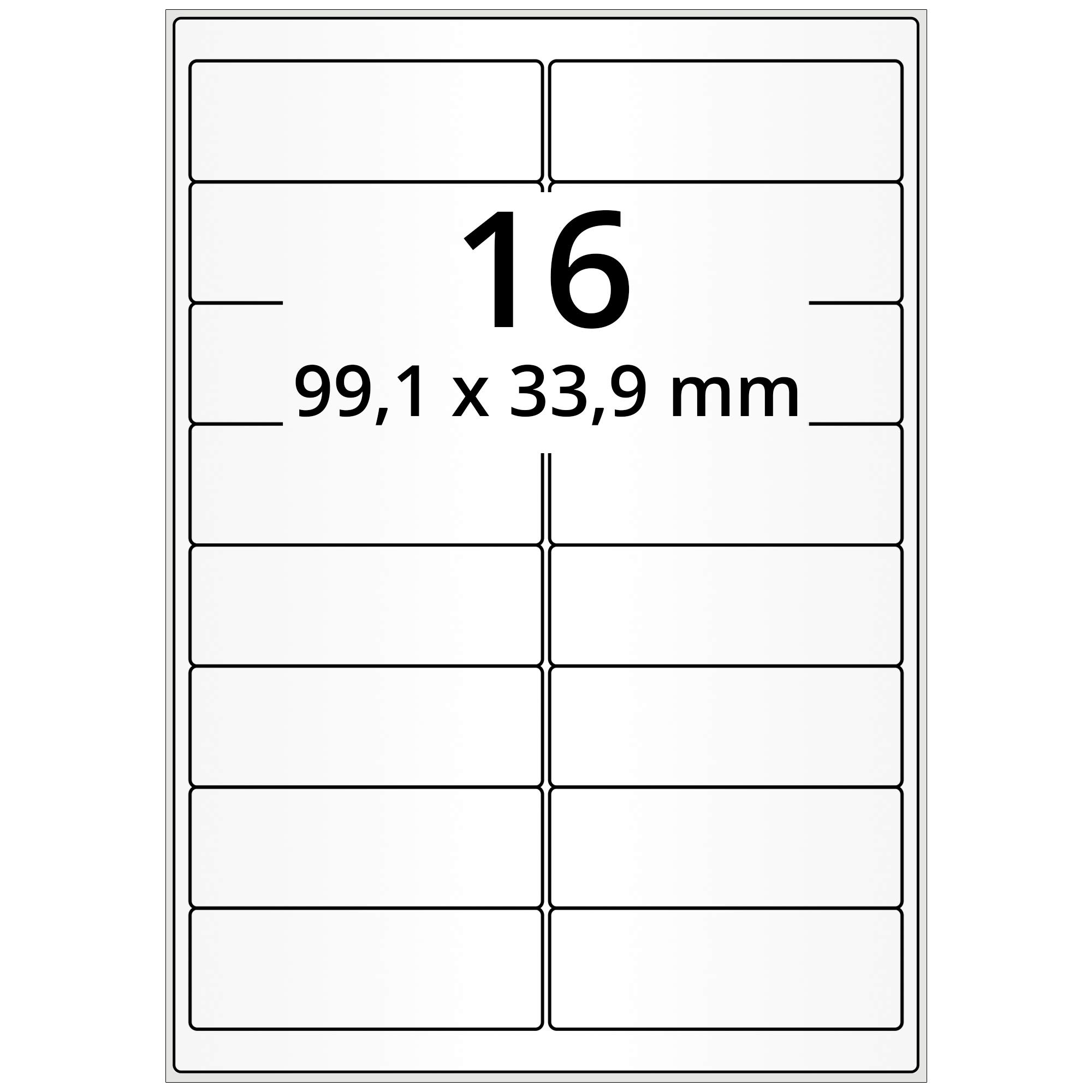 Labelident Wetterfeste Folienetiketten auf A4 Bogen, weiß - 99,1 x 33,9 mm - 1.600 Polyester Etiketten auf 100 Bogen, selbstklebende PET Aufkleber, matt