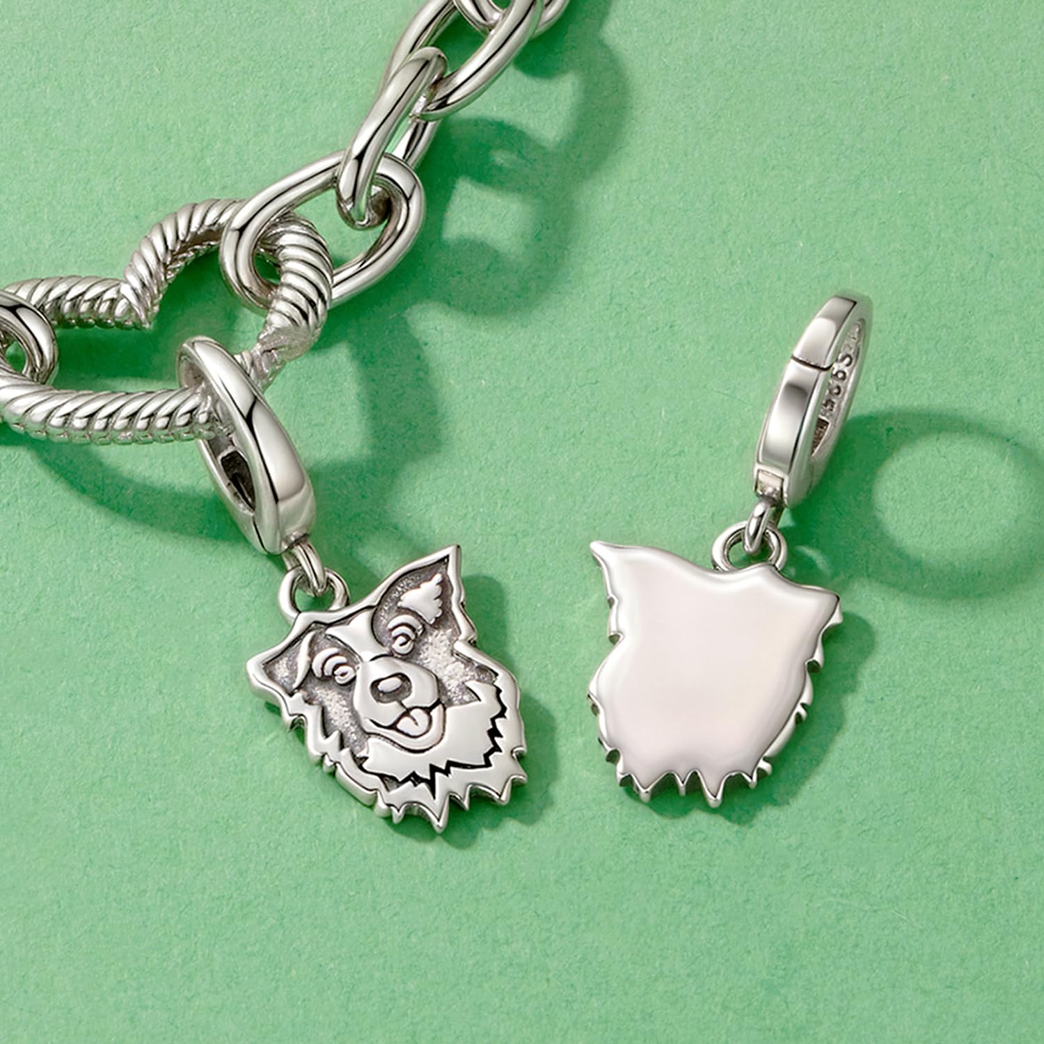 Charm Bracciale con ciondolo a forma di cane, per bracciale e collana, in argento 925, con chiusura a clip, per donne, cuccioli, gioielli di compleanno