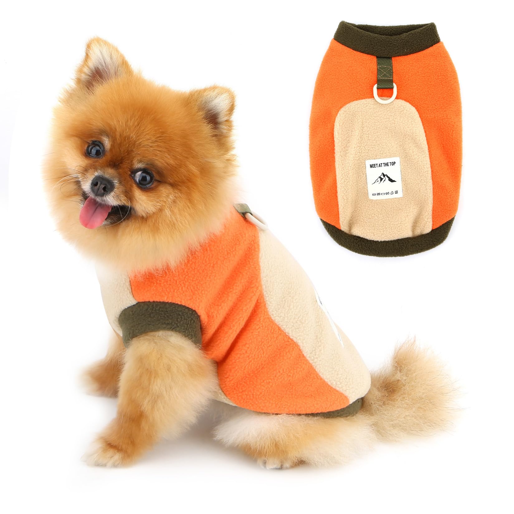 PAIDEFUL Colour Block Fleece Dog Jumper for Small Dogs, Sleeveless Pet Pullover with Lead Ring, Soft Stretchy Thermal Vest for Chihuahua Yorkie Cats,Orange,XXL