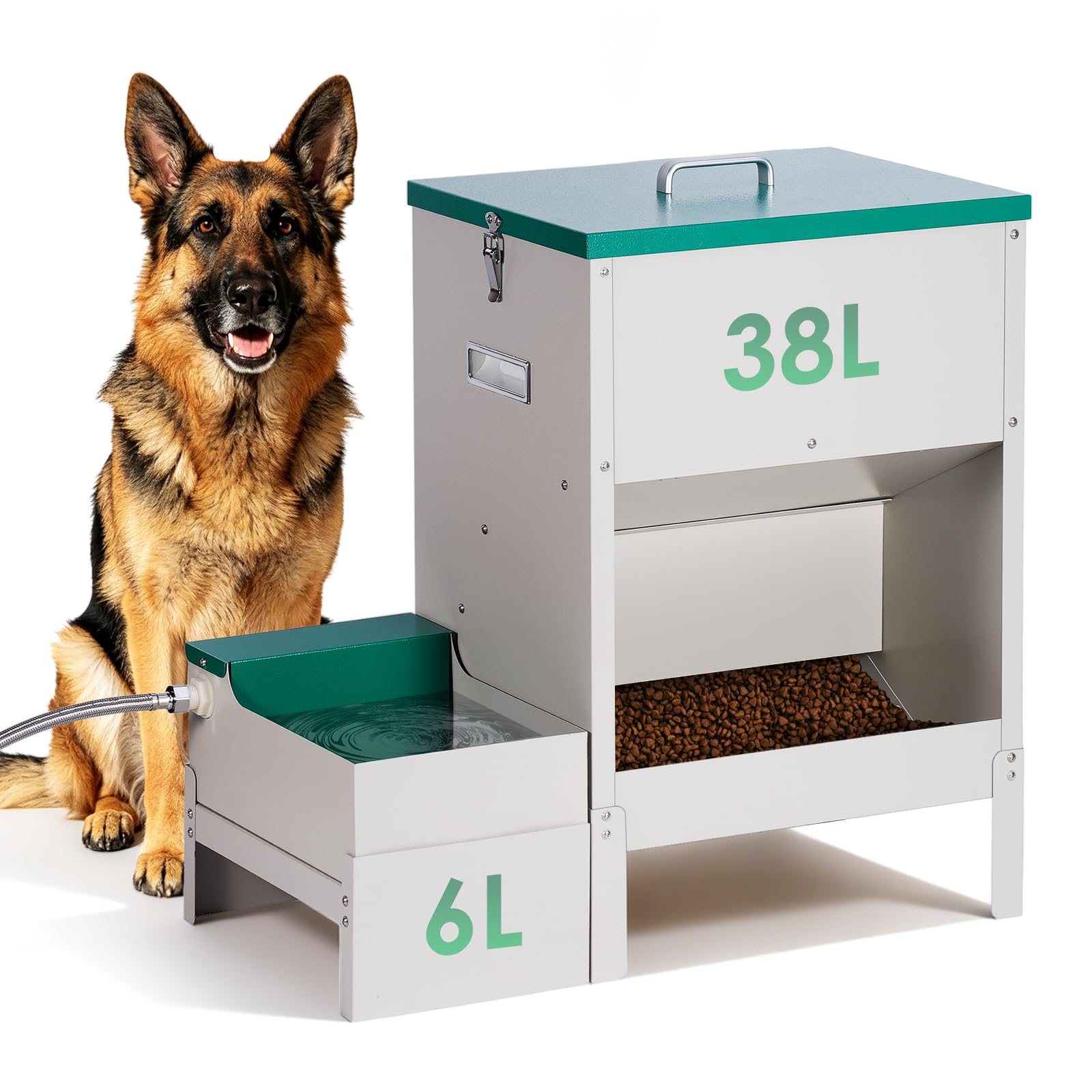 Comederos para perros grandes de 38 litros y dispensador de cuenco de agua para perros de 6 L, comedero automático 2 en 1 para perros de raza grande y dispensador de agua para perros grandes