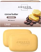Awaken Cocoa Butter Bar Soap with Vitamin E, Moisturizing Body and Face Cleanser, Gentle Daily Bath Soap with Rich Creamy Lather, Nourishing Skincare Bars