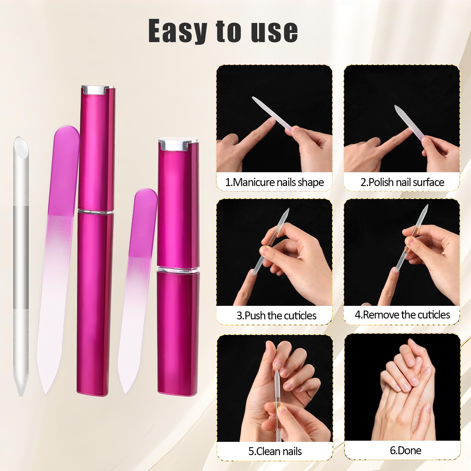 Set di 6 lime per unghie in vetro e spingi cuticole, lima per unghie in vetro a doppio lato e bastoncino per tagliacuticole, mini bastoncino per cuticole in vetro con custodia per unghie naturali, per