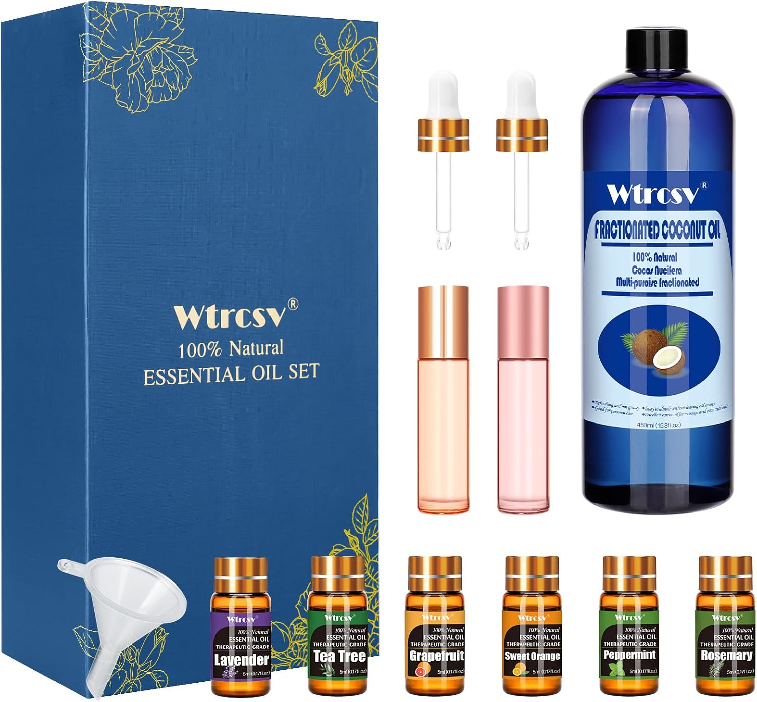 Essential Oil Set, Fractionated Coconut Oil and Essential Oils 100