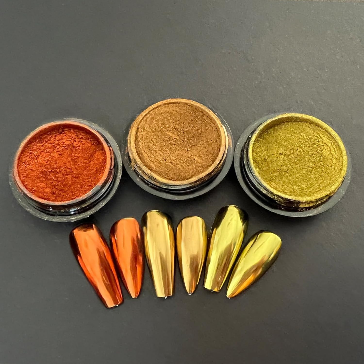 3 Jars Gold Chrome Nail Powder Kit - Metallic Mirror Effect Nail Art for Gel Polish, Gold Copper Set (Copper)