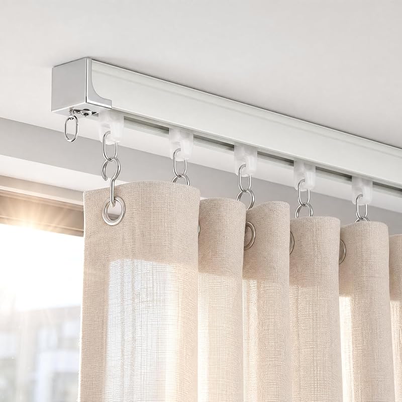 Riel para cortina de techo, riel divisor de habitación resistente ajustable de 3 a 6 pies | No requiere corte | Rodamiento suave y sin enganches | Capacidad de 60 libras | Aluminio de primera calidad | Todo el hardware y destornillador incluidos.