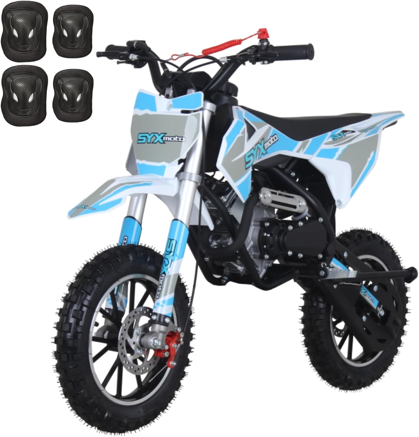 SYX MOTO 60cc Dirt Bike, Gas Powered 4-Stroke Mini Motocross Motorcycle, Dirtbike for 8-14, Off-Road Pull Start Pit Bike with Speeds up to 22 MPH, 143 lbs Maximum Load (Blue)