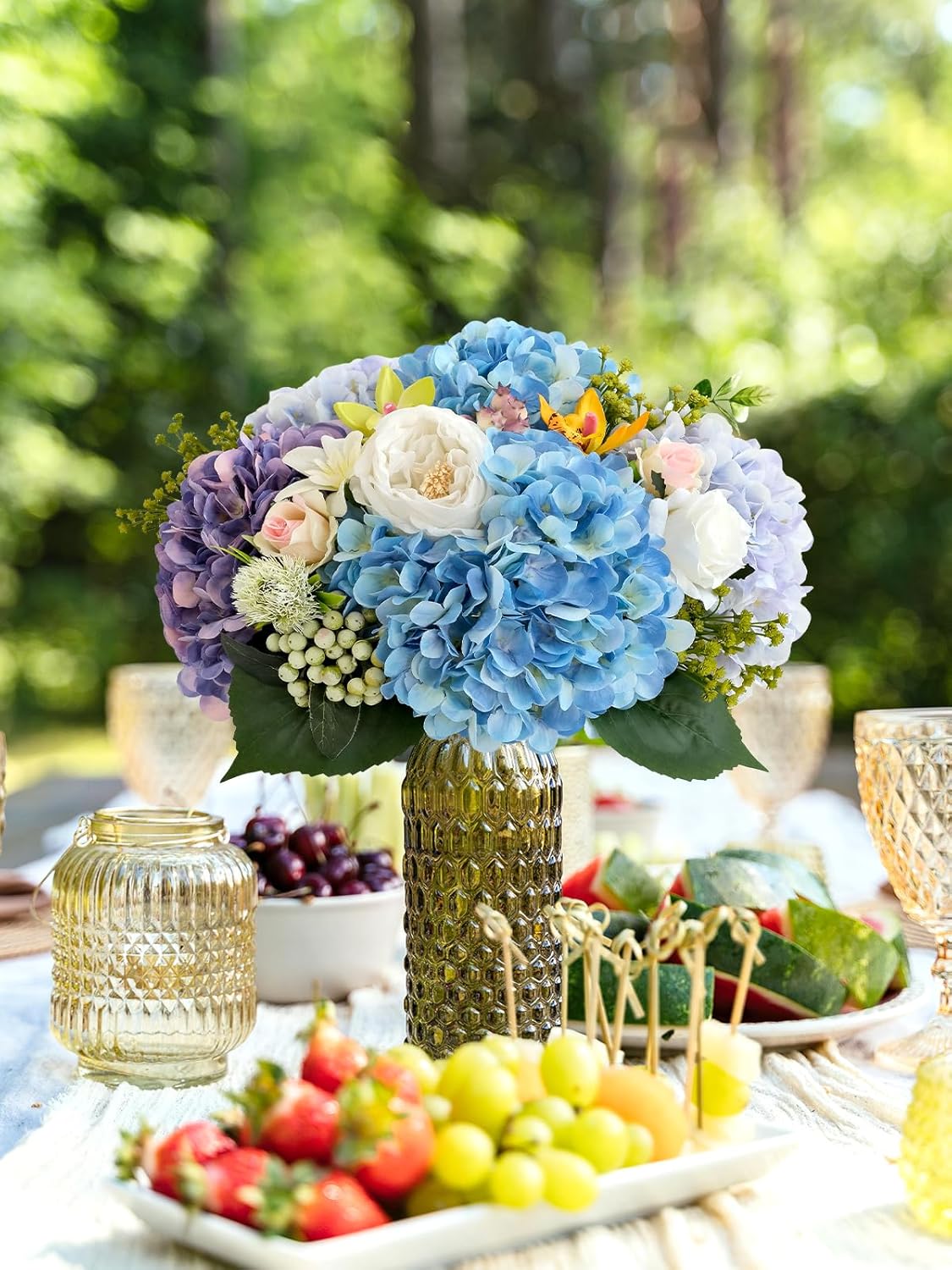 4 Pcs Blue Hydrangeas Artificial Flowers, 20 inches Large Lifelike Fake Silk Flowers, Faux Hydrangeas Flowers for Wedding Home Party Decor Baby Shower Table Centerpiece - Image 8