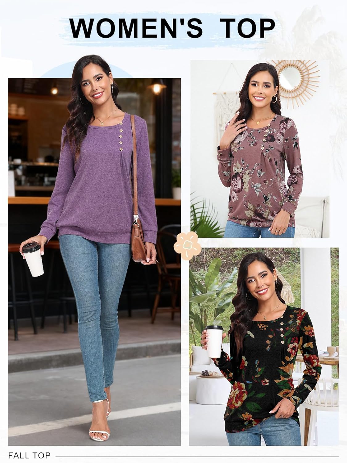 Anydeer Women Long Sleeve Tops Tunic Sweaters Fashion Henley Shirts Casual Blouse Plus Size Pullover - Image 4