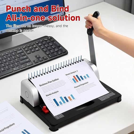 Manual Comb Binding Machine, 21-Holes, 3-5mm Adjustable Margin