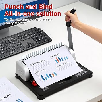 Manual Comb Binding Machine, 21-Holes, 3-5mm Adjustable Margin